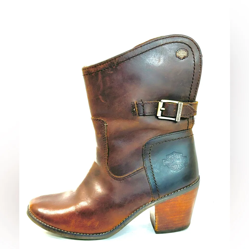 Harley Davidson Brown Leather Western Boot with Stacked Heel size 5.5 - Image 2