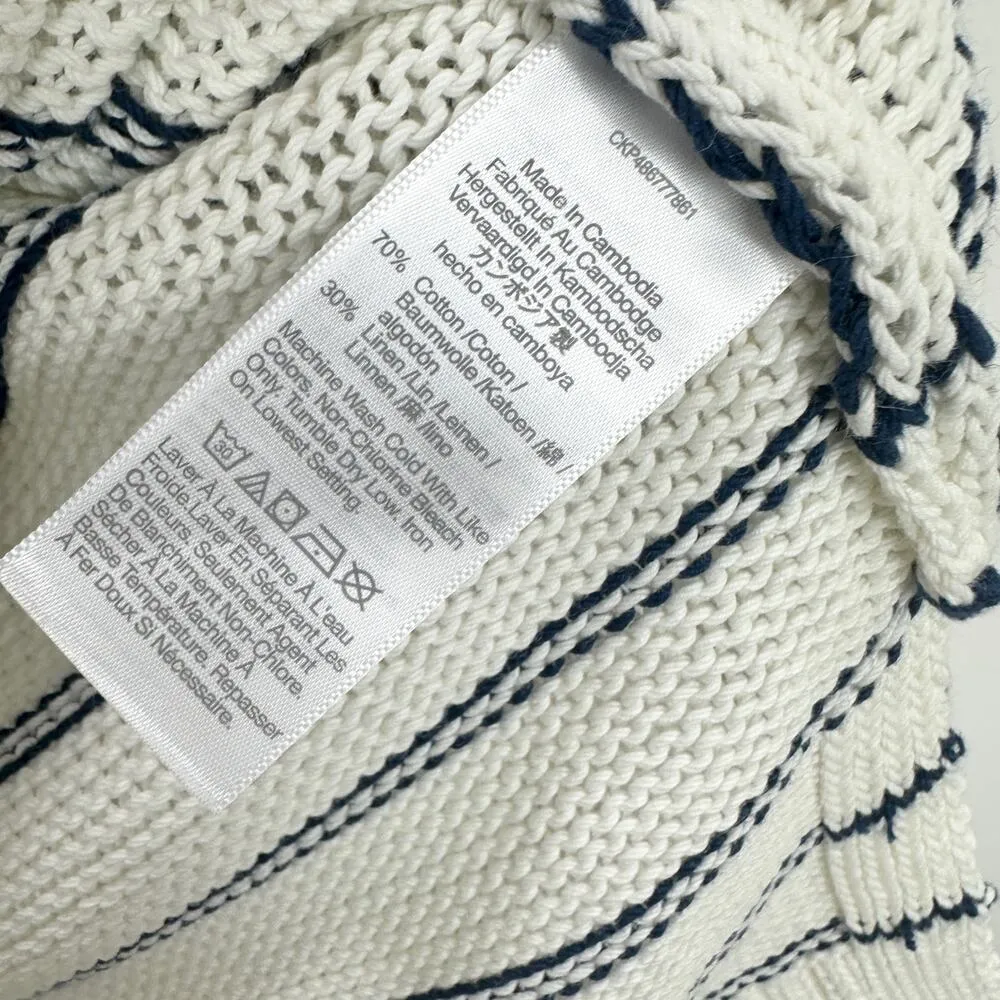 Madewell Puff Trim Sweater Vest Striped Ivory Cotton Linen Preppy Nautical S NWT - Image 10