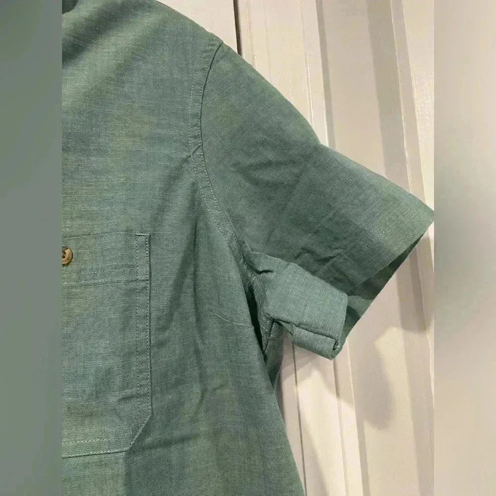 NWOT L.L. Bean Size L Sage Green Stretch Cotton Short Sleeve Button Down Shirt Size L - Image 5