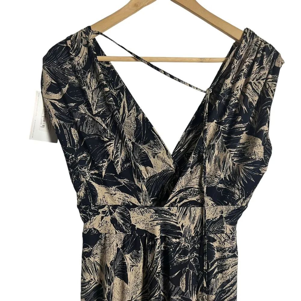 Veronica M Deep V Tunnel Dress Navy Floral Sleeveless Midi Dress Sz M - Image 6