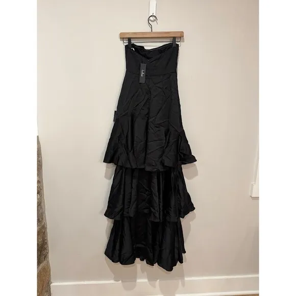 Lulus Black Strapless Tiered Ruffle Maxi Dress XS Evening Formal - Image 5
