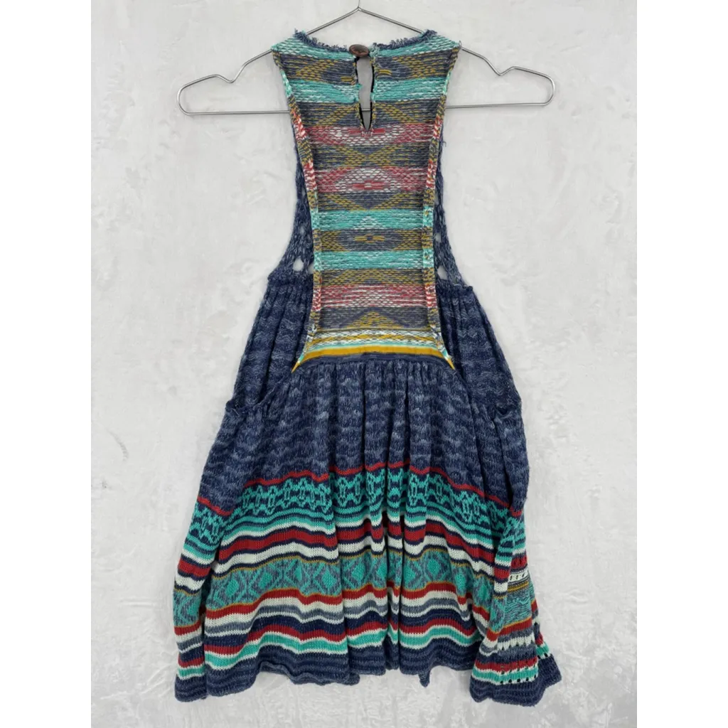 Free People Rare Striped Crochet Tank Tunic Dress Tribal Boho Southwestern XS - Image 6