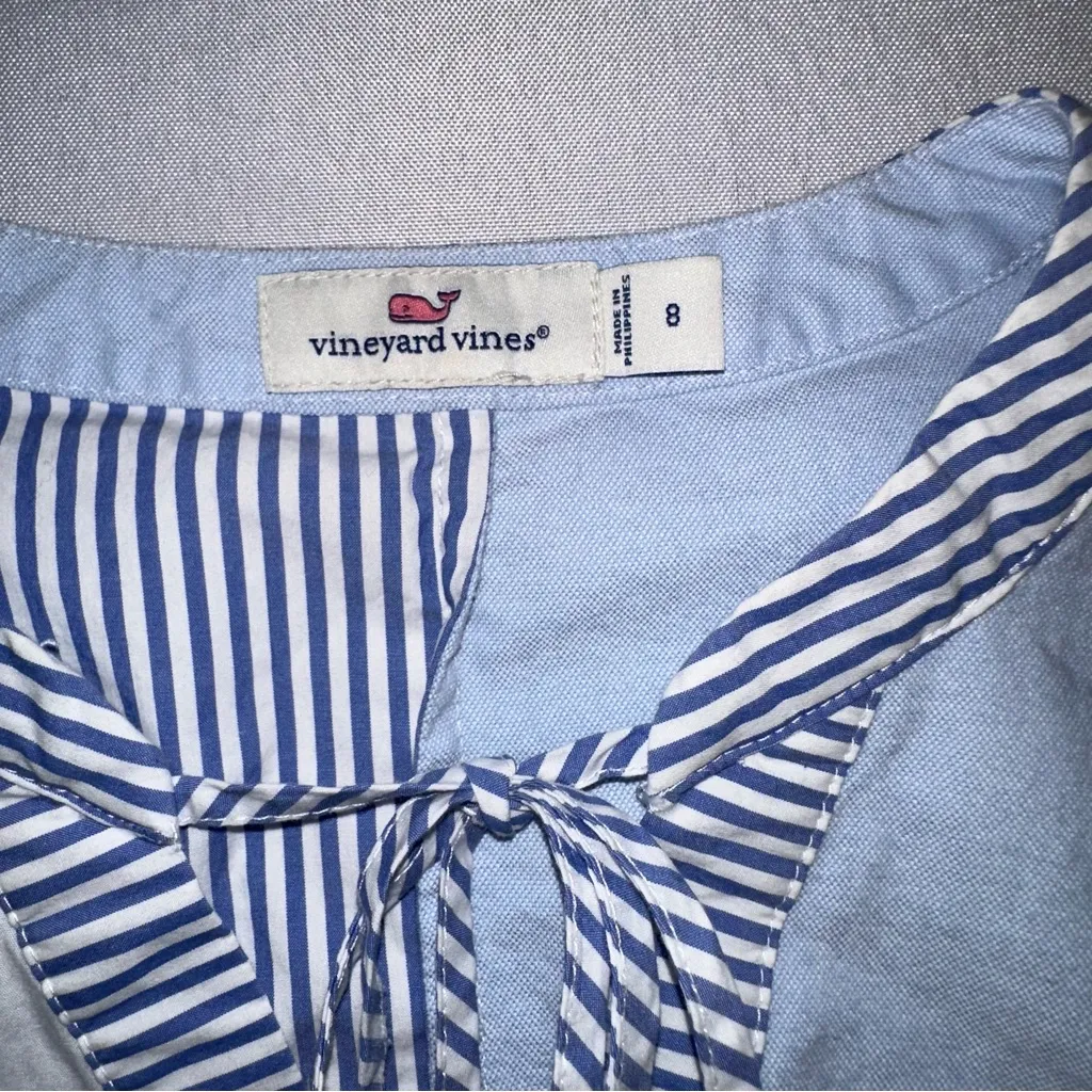 Vineyard Vines Sleeveless Tank Patchwork Chambray Stripe Tassels - Image 6