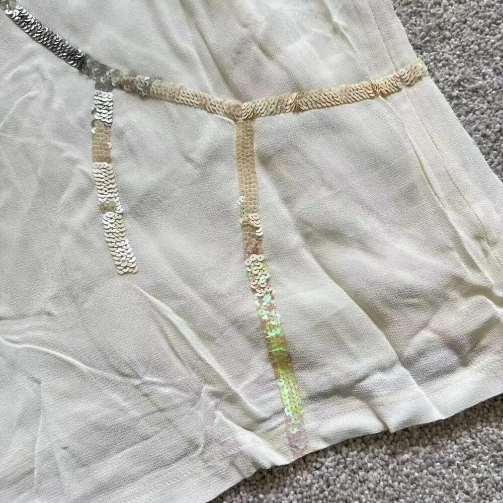 Diesel Womens Sequins Sexy Clubwear Top Sleeveless Tank Cami Size XXS Lvory - Image 2