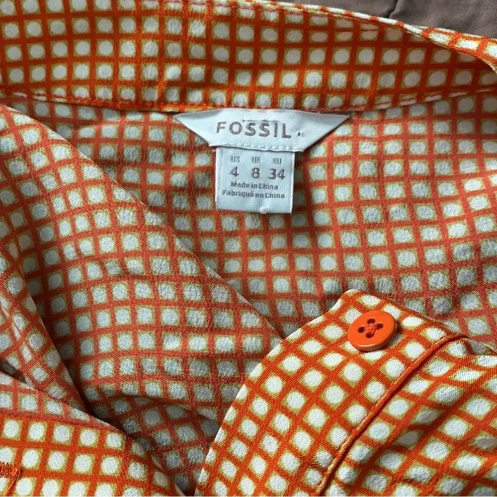 Fossil Burnt Orange Silk Sleeveless Blouse Size 4 - Image 3