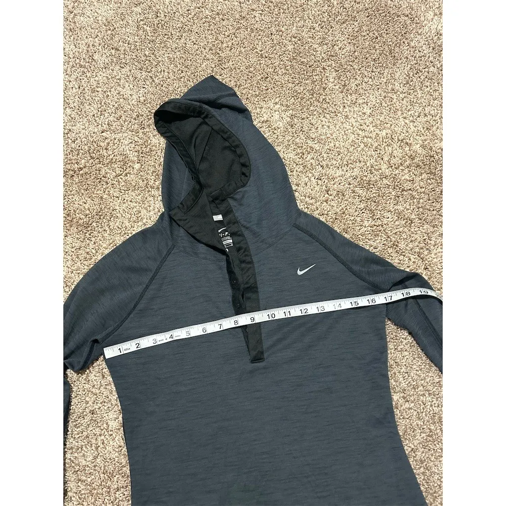 Nike Running Dri-FIT Hoodie Womens M Heather Gray Black Snap Henley Top - Image 6