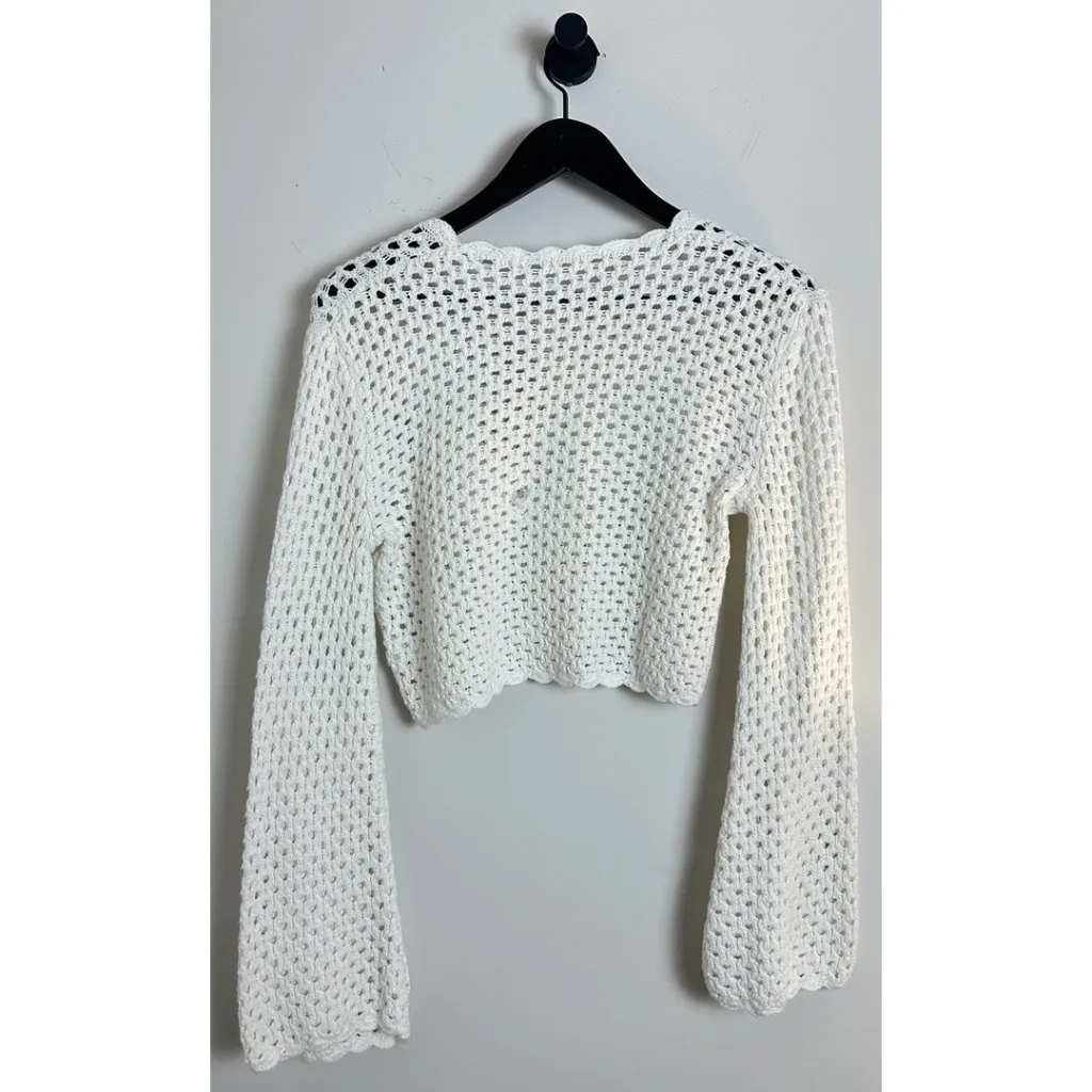 ALL IN FAVOR Open Stitch Cotton Sweater in White Size Small - Image 4
