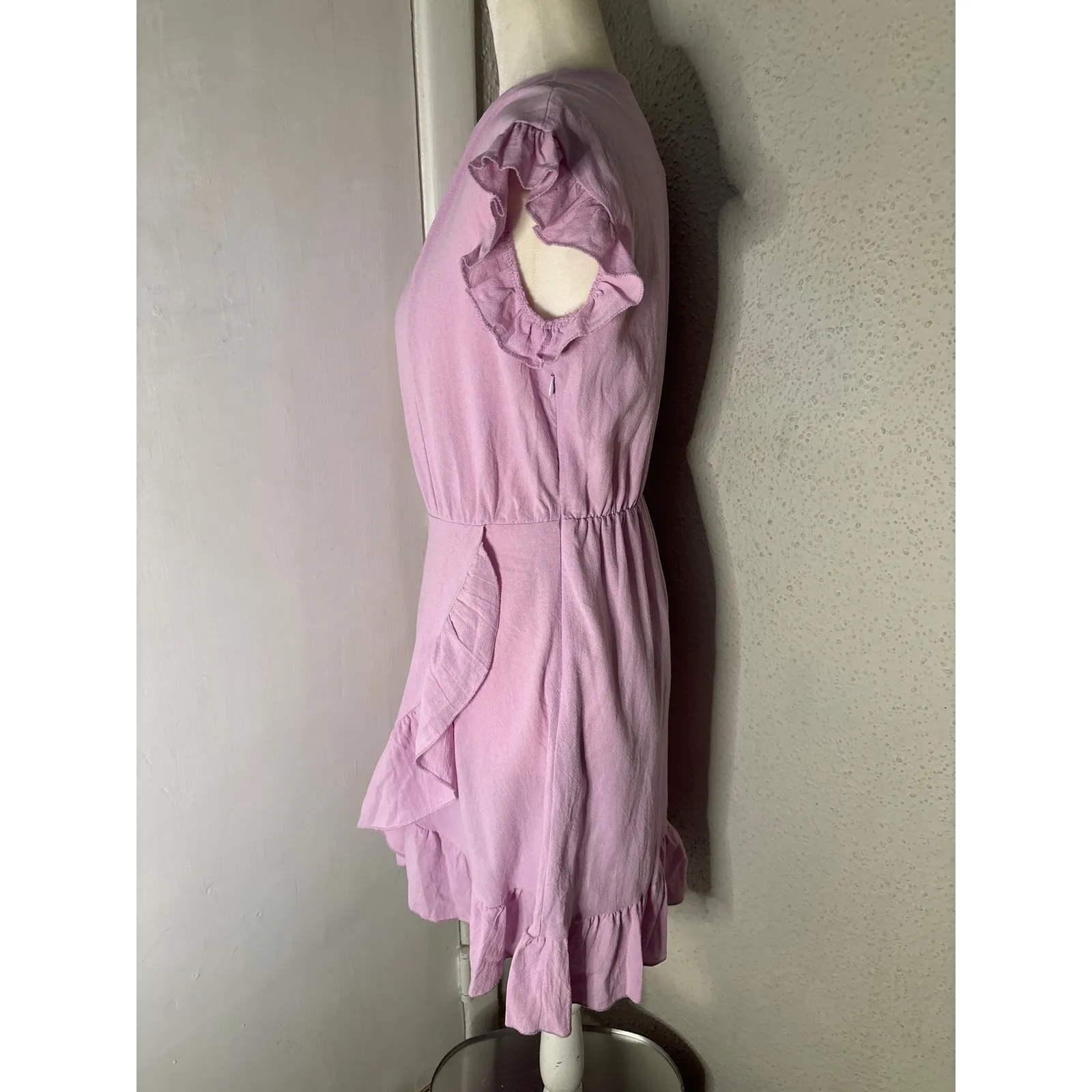 Lilac Purple Asymmetrical Ruffle Wrap Dress S Pastel Coquette Girl Rainbow Twee - Image 6