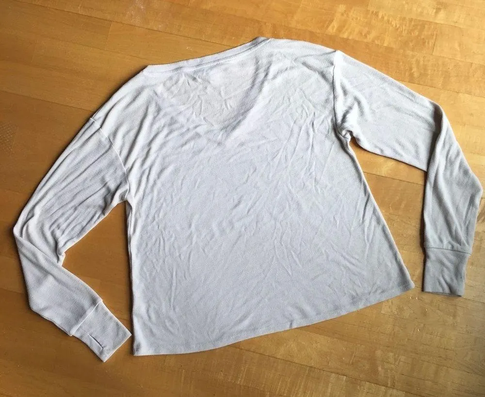 Express “Wake Me Up For Champagne” Long Sleeve Lounge Top, Ivory, Gray, Size XXS - Image 13