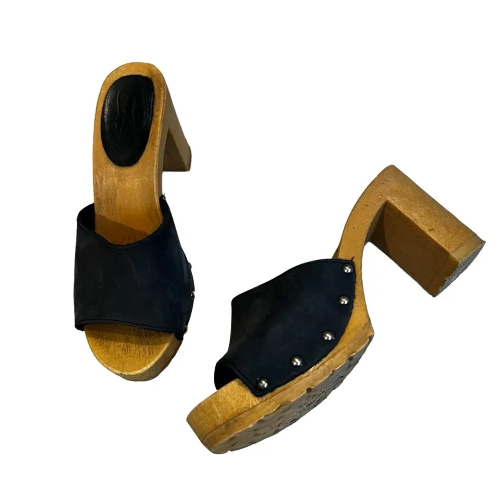 Vintage Candies 1980's Demi Blue Suede High Heel Slide  Sandals, Sz 6.5 - Image 2