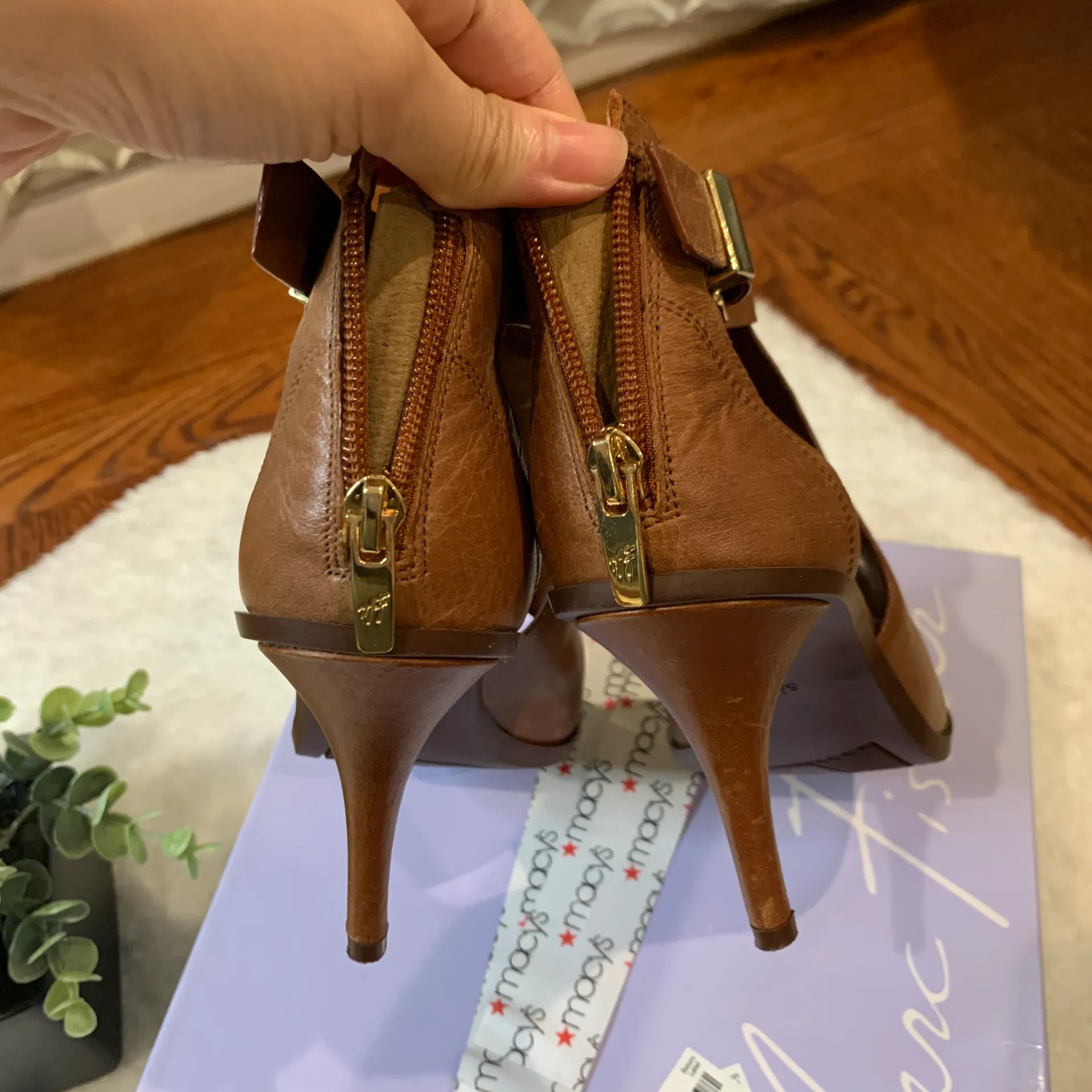 Dacey Brown Cognac Peeptoe Bootie 5.5 - Image 4