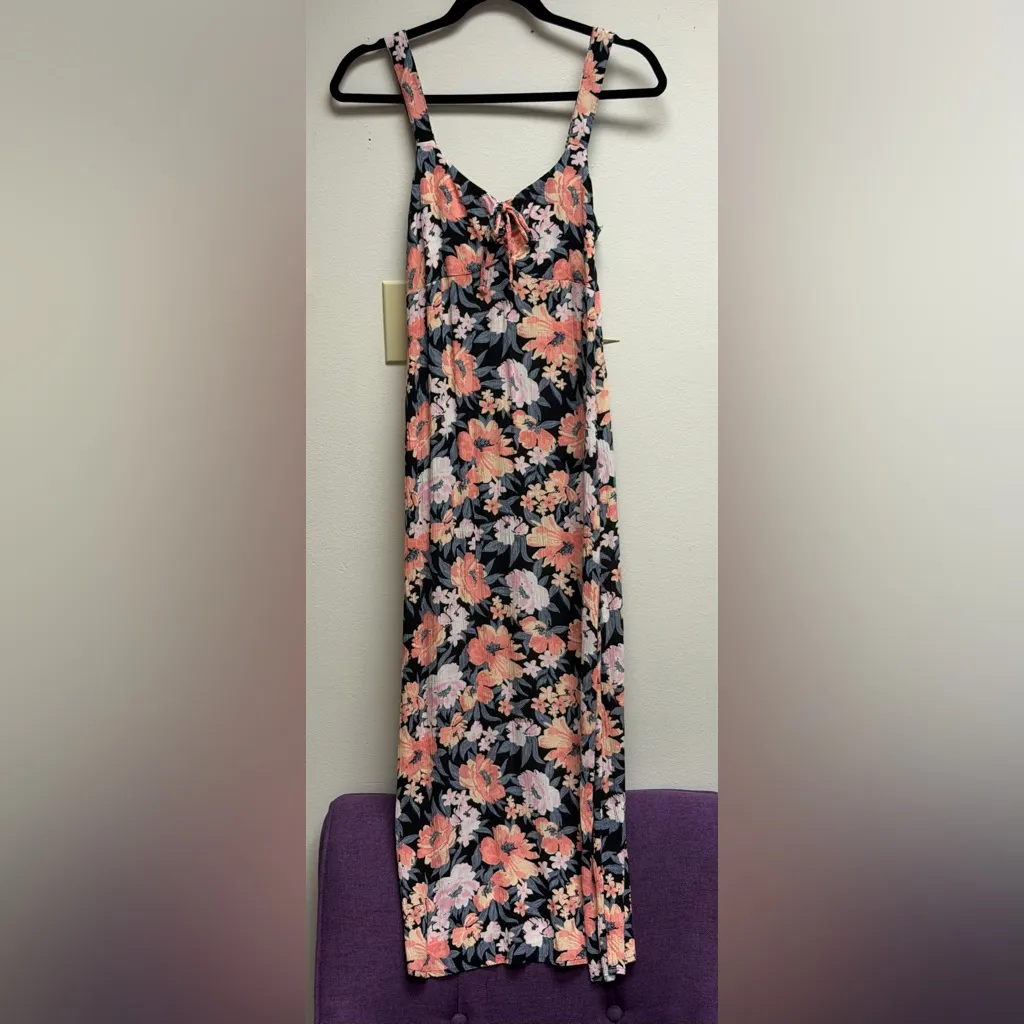 SO Floral Tie-Front Midi Dress – Size Small – Black Peach Floral - Image 4
