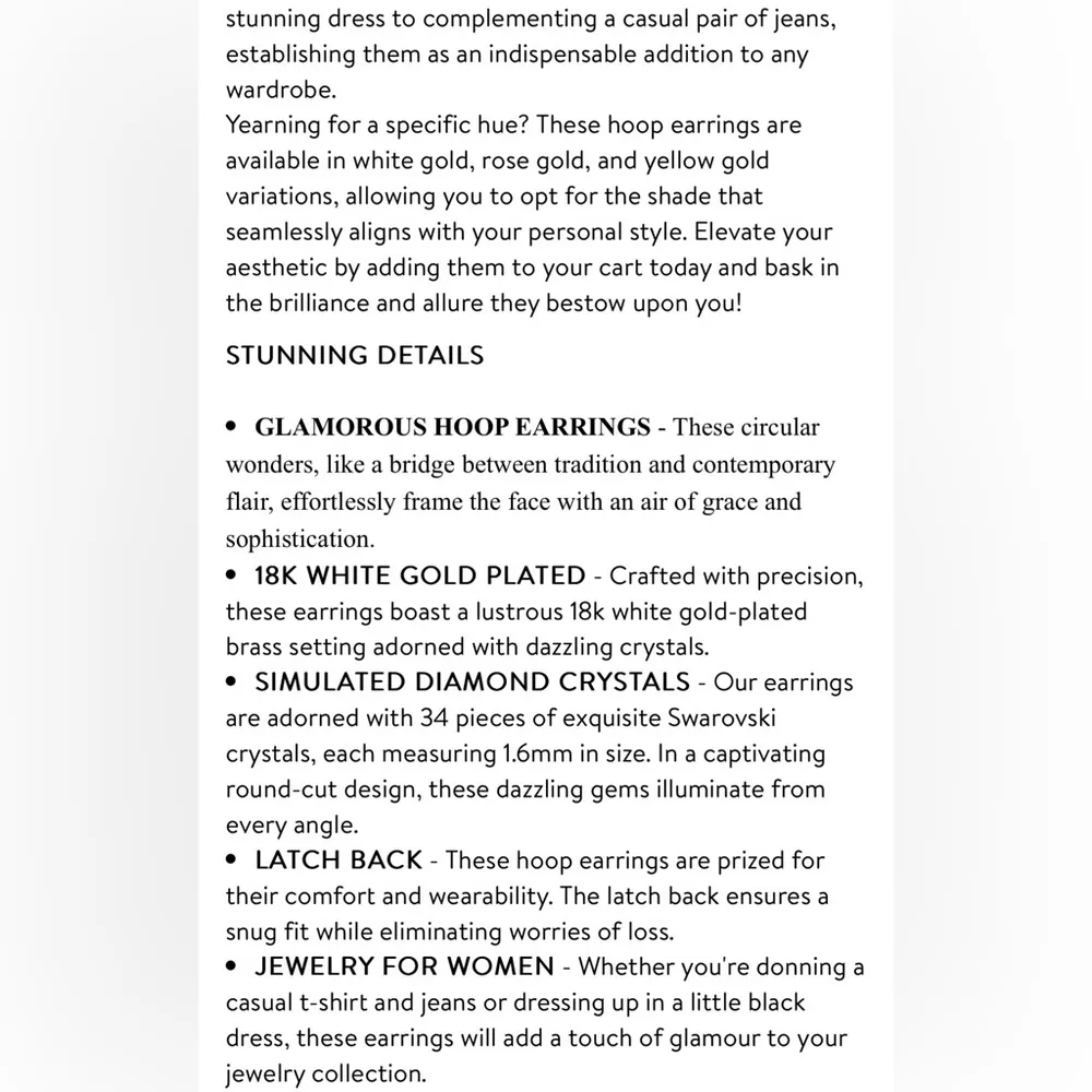 Cate & Chloe Bianca 18k White Gold Plated Crystal Silver Hoop Earrings NIB - Image 9