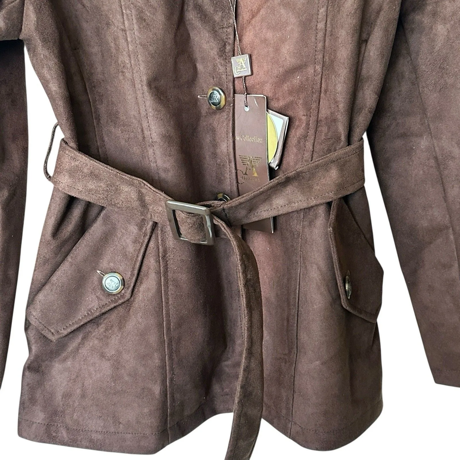 A Collezioni Suede chocolate brown leather  jacket coat women's M NEW - Image 5