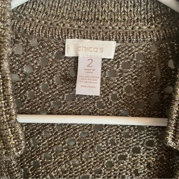 Chico’s‎ Florence Caridigan Sweater Vanity Size 1 Gold Woven Mature Office Wear - Image 4