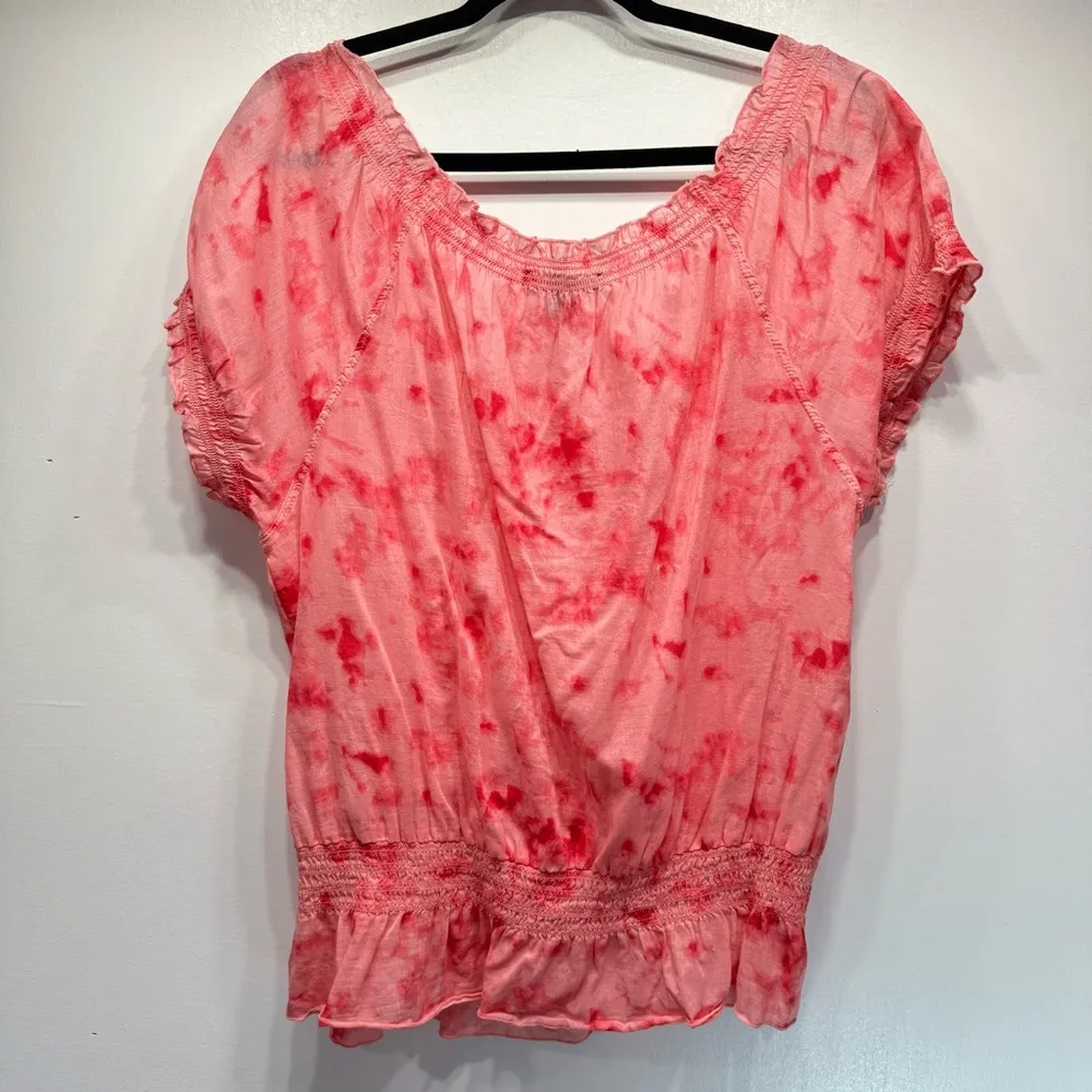 Nine West Shelby Prairie Blouse in Mystic Magenta Hot Pink Tie Dye 100% Cotton - Image 3