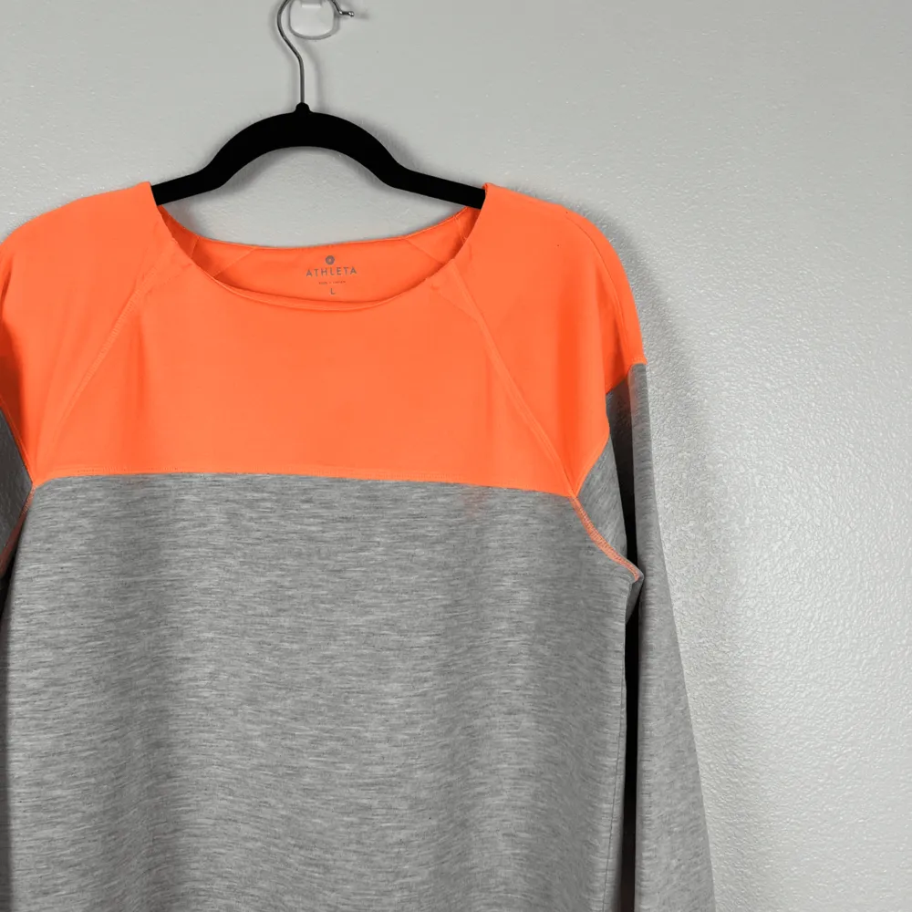 Athleta Women's Fuse Pullover Gray Neon Orange‎ Sz L - Image 4
