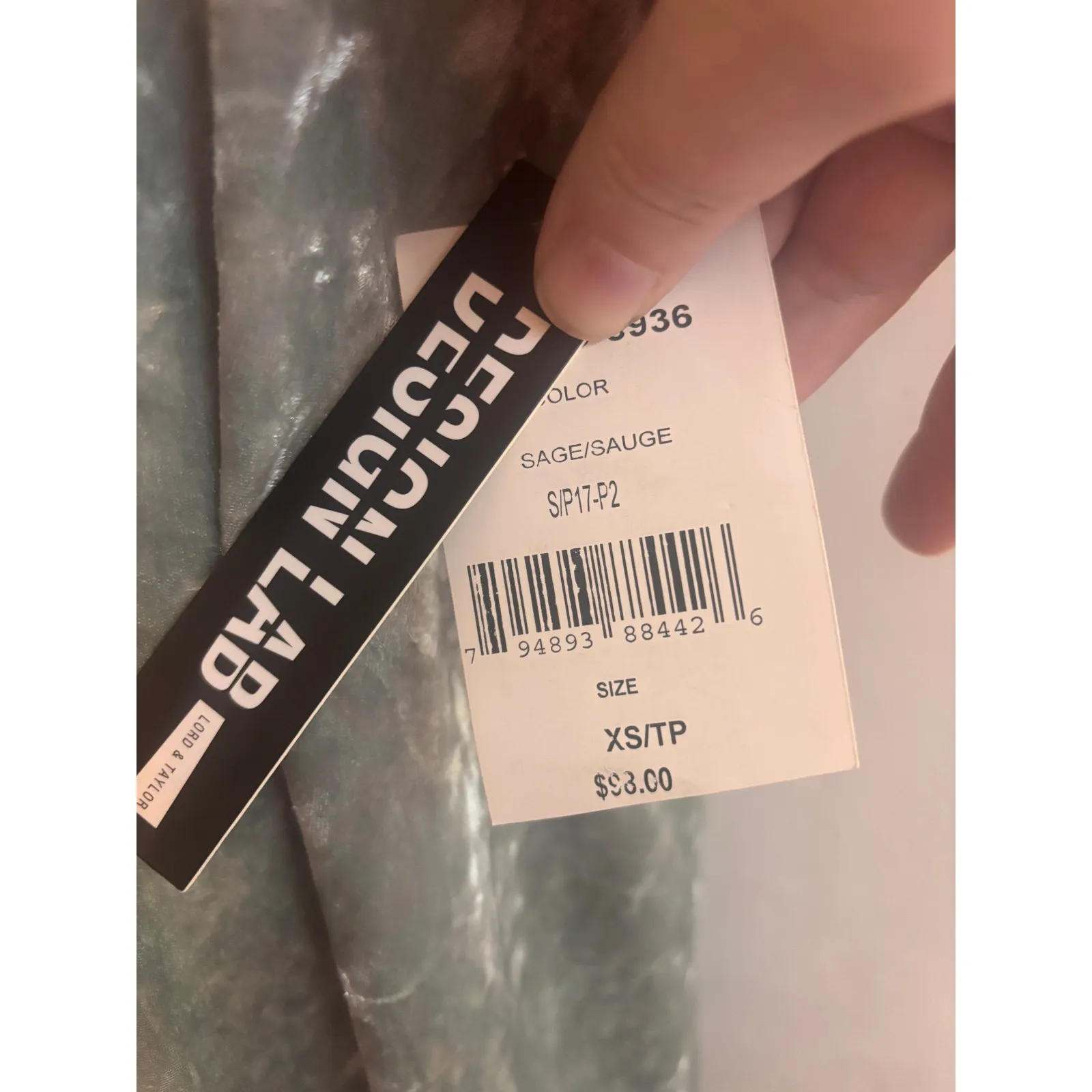 NWT Design Lab Lord & Taylor XS‎ Sage Green Crushed Velvet Slip Dress Lined - Image 9