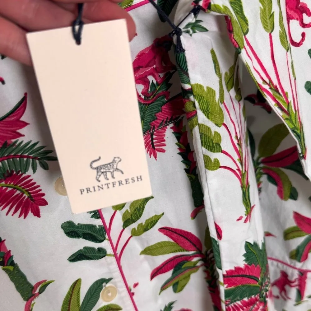 Printfresh Royal Palm Printed Long Sleeve Pajama Top Pink Basil XS NWT - Image 5