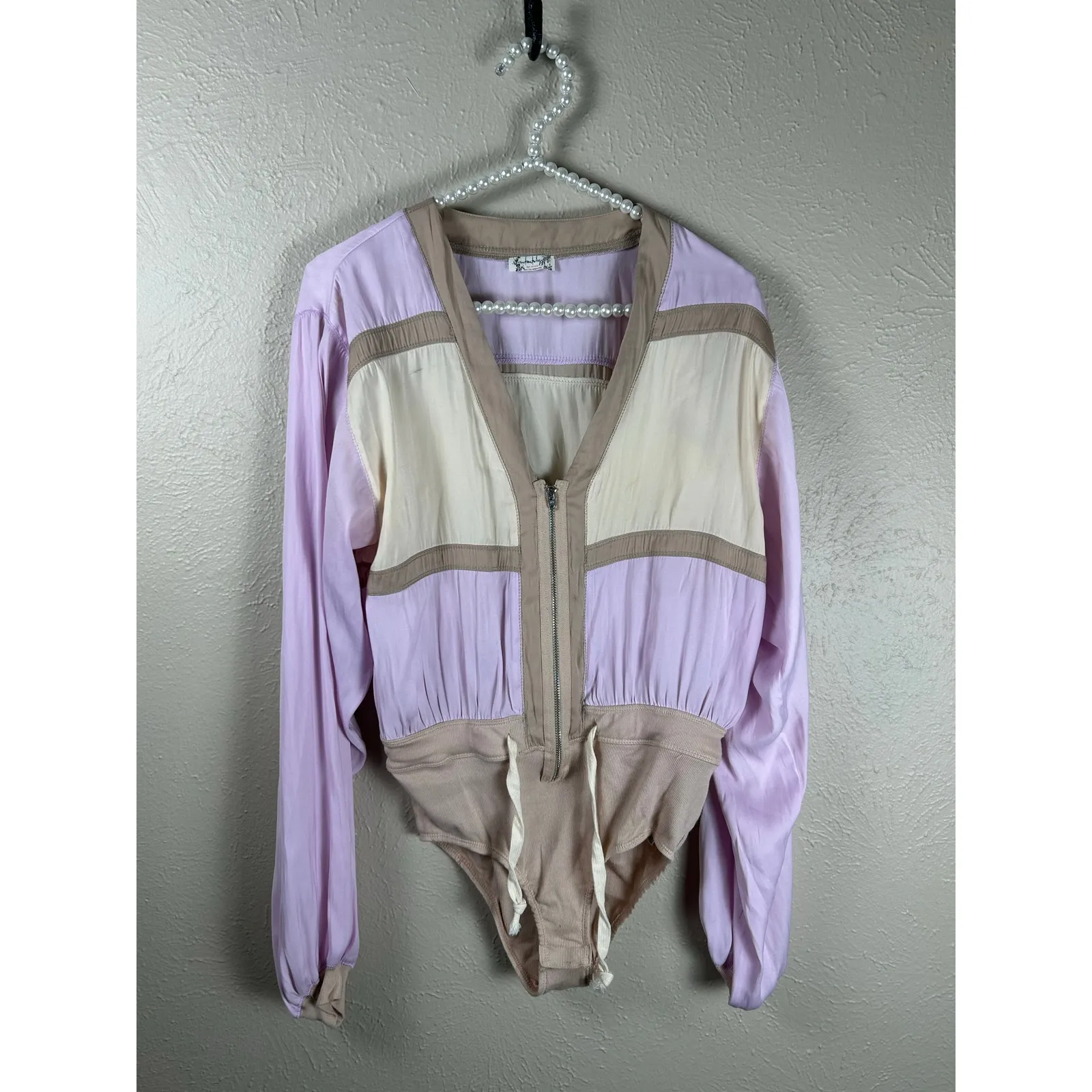 Free People Intimately Track Bodysuit Size XS Colorblock Long Sleeve Purple - Image 2