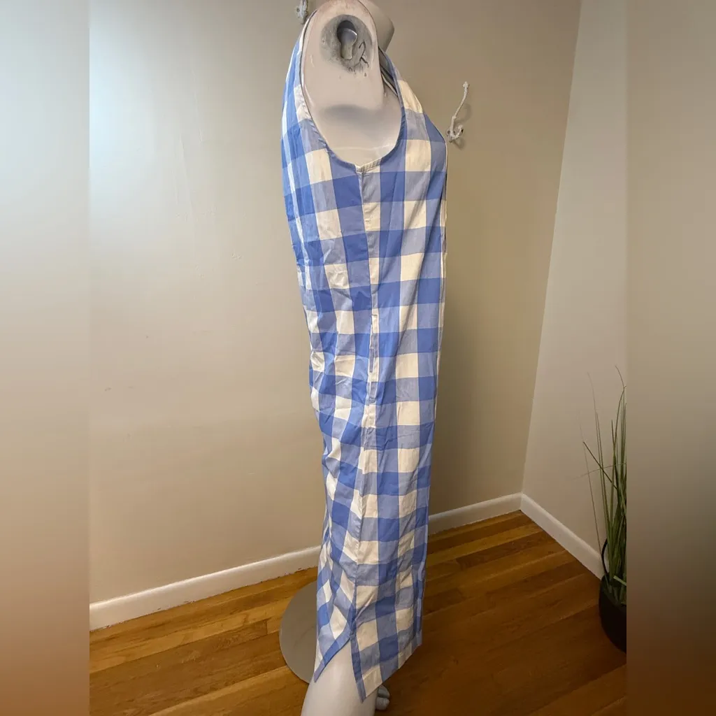 LL Bean Women's Daybreak Nightgown XS Blue White Plaid Pockets Cotton Spandex  - Image 10