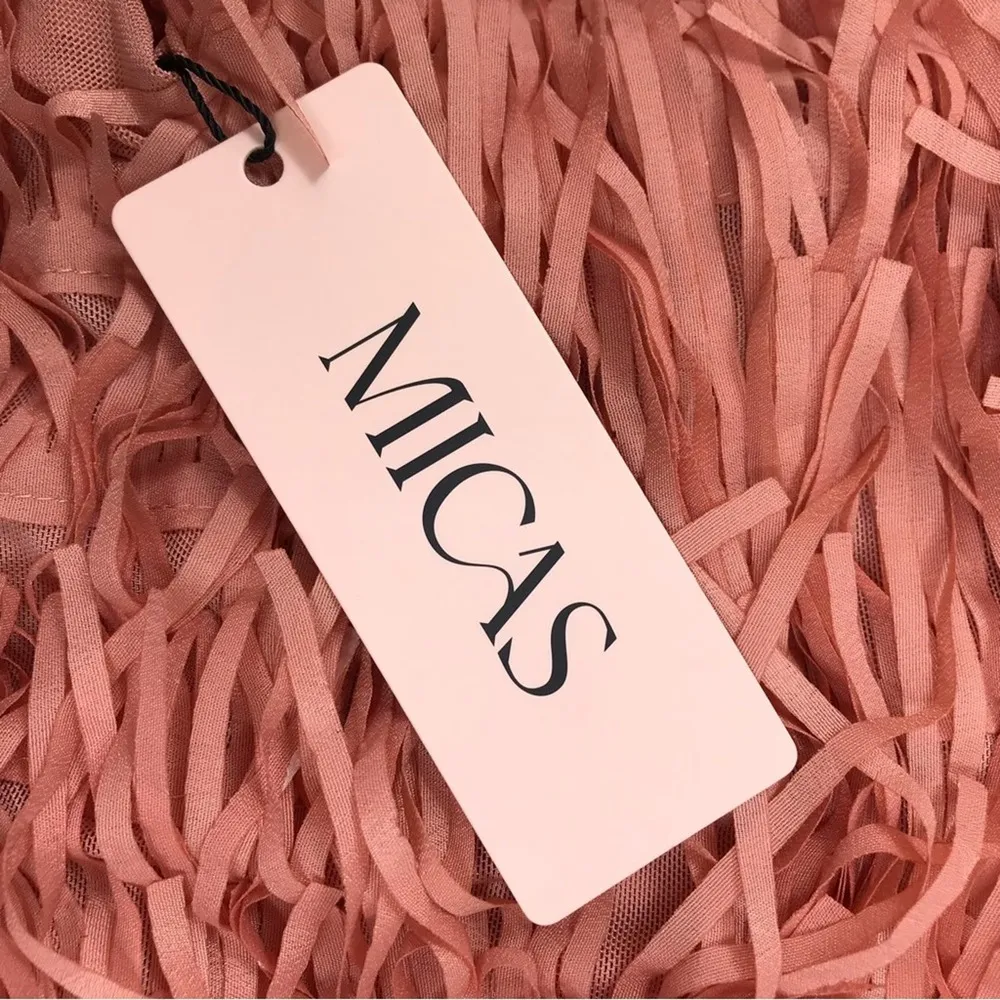 Fringe Mini Skirt Stretchy Tulle Lined Comfy In Dusty Rose Sz L, NWT - Image 8