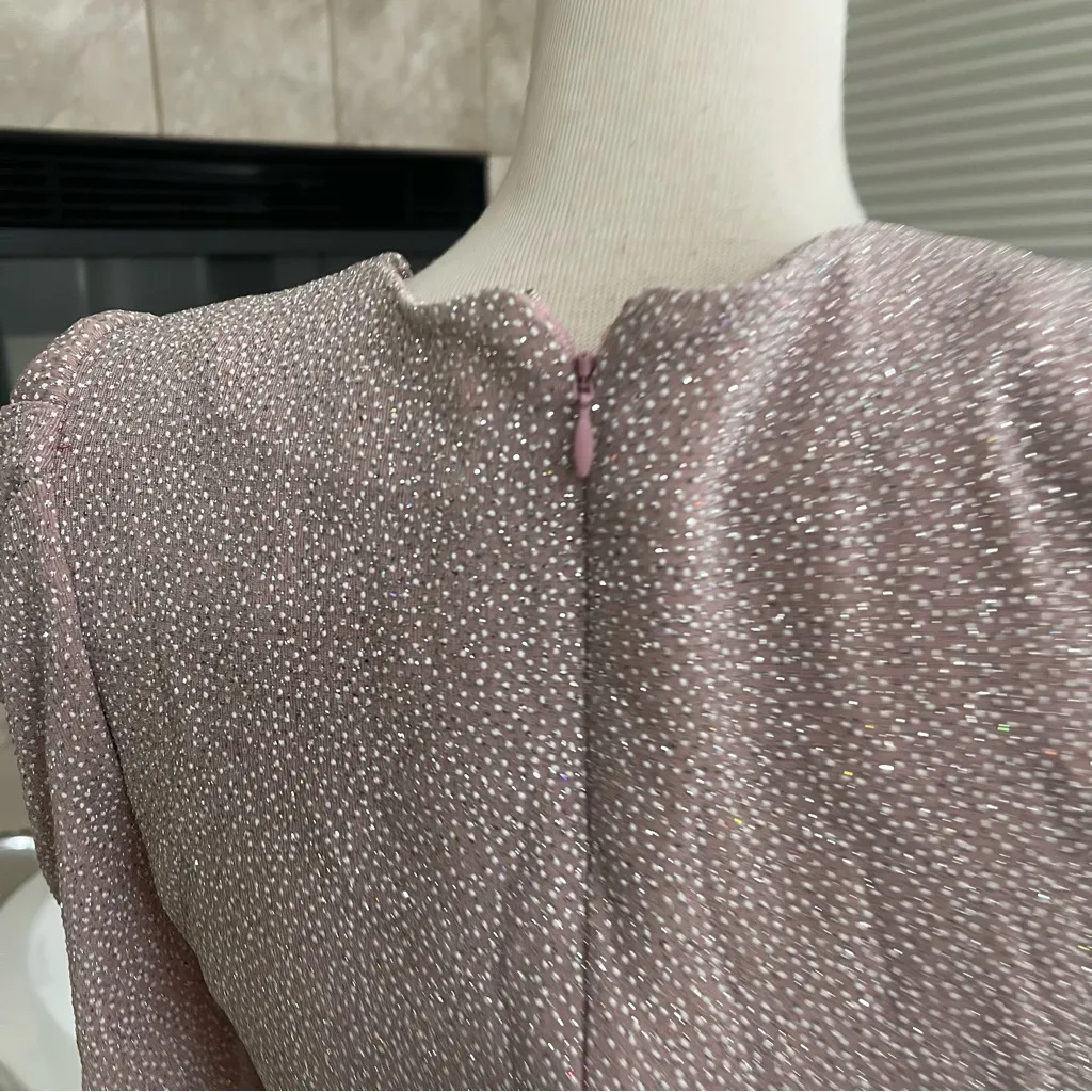 Aqua Metallic Faux Wrap Dress - Mauve Silver Size‎ 4 EUC Glitter. New Years EUC - Image 12