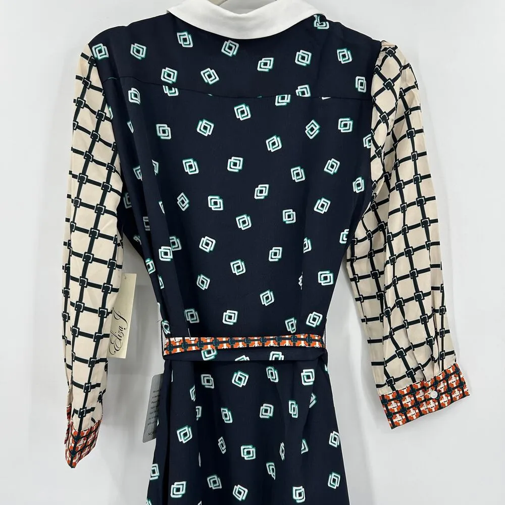 NWT Eliza J Geo Print Belted Shirtdress Collar Midi Button Closure Bold - Image 8