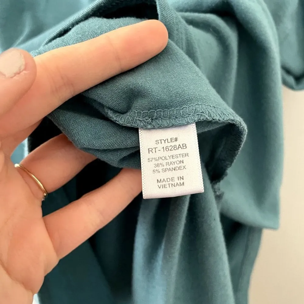 Zenana blue green turquoise short sleeved long shirt slit women size small - Image 6