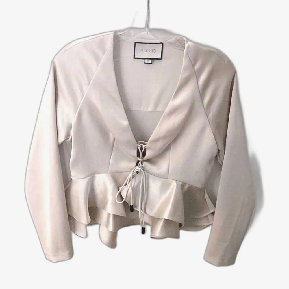 Alexis Reagan Lace-Up Ruffle Peplum Satin Blouse Womens M Top Romantic Coquette - Image 7