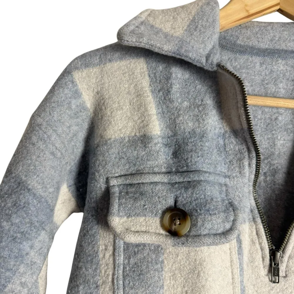 Madewell Blue Plaid Buffalo Check Boiled Wool Half Zip Pullover Size XS - Image 9