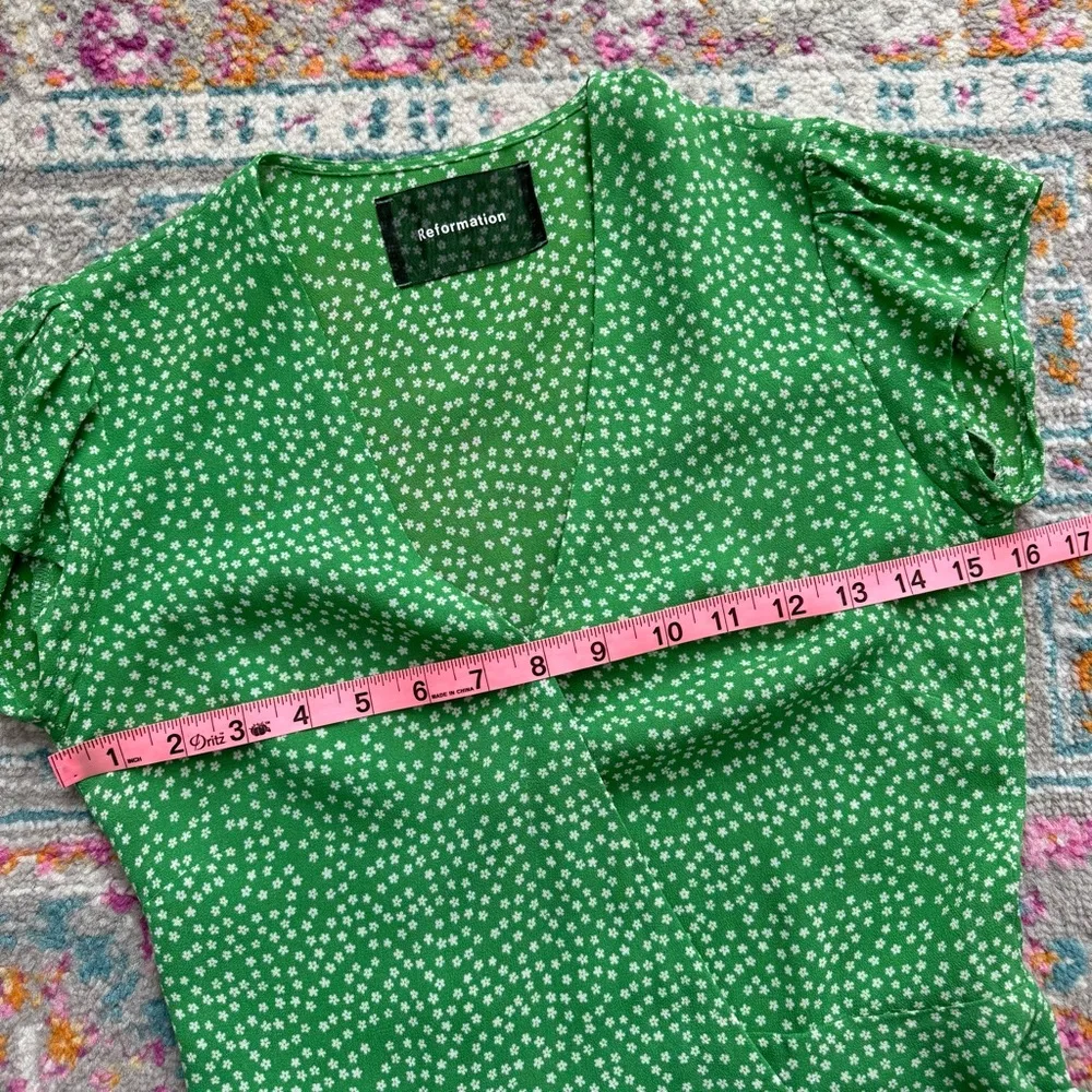 Reformation Dawn Green White Floral Short Sleeve Wrap Mini Dress Women’s Size XS - Image 6