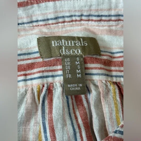 Denim and Co Naturals Button Up Top Sz S‎ Striped Coastal Grandma Beachy Linen White - Image 8