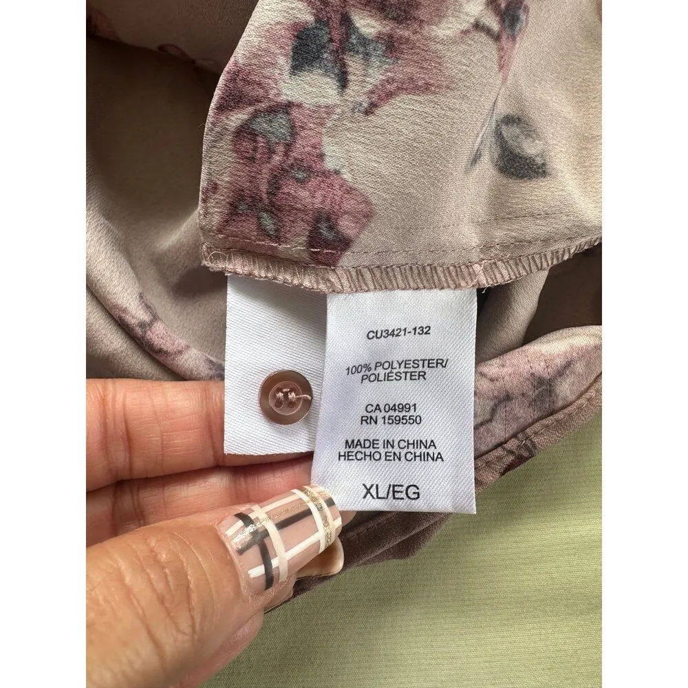 Hilary Radley Women's Floral Split Neck Long Sleeve Mandarin Collar Blouse XL - Image 5