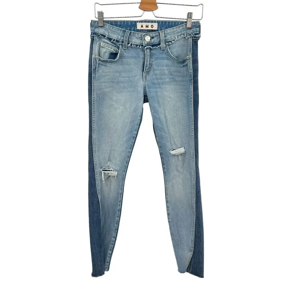 Amo Denim Twist Two Tone Skinny Jeans Cotton Rise &‎ Shine Wash Blue Size 25 - Image 3