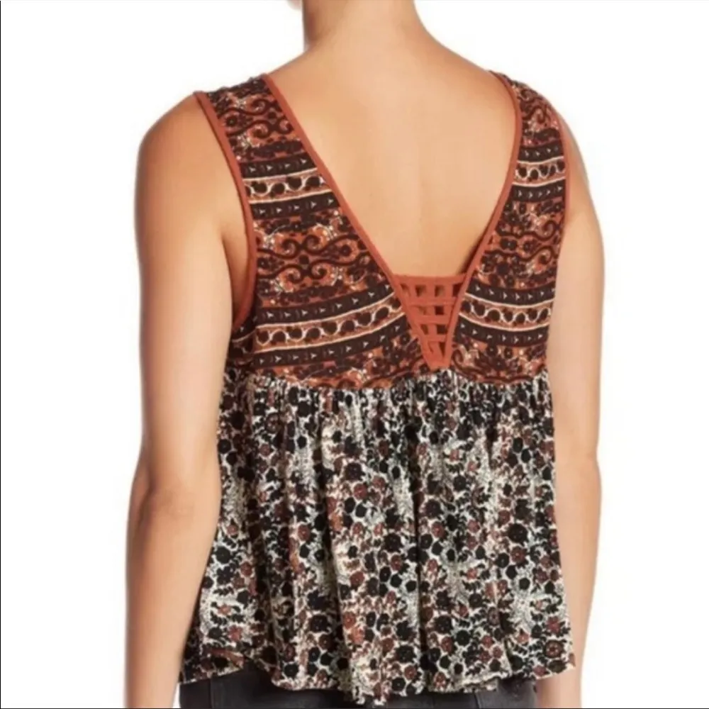 NWOT Free People lucky coin floral brown tank - Image 3
