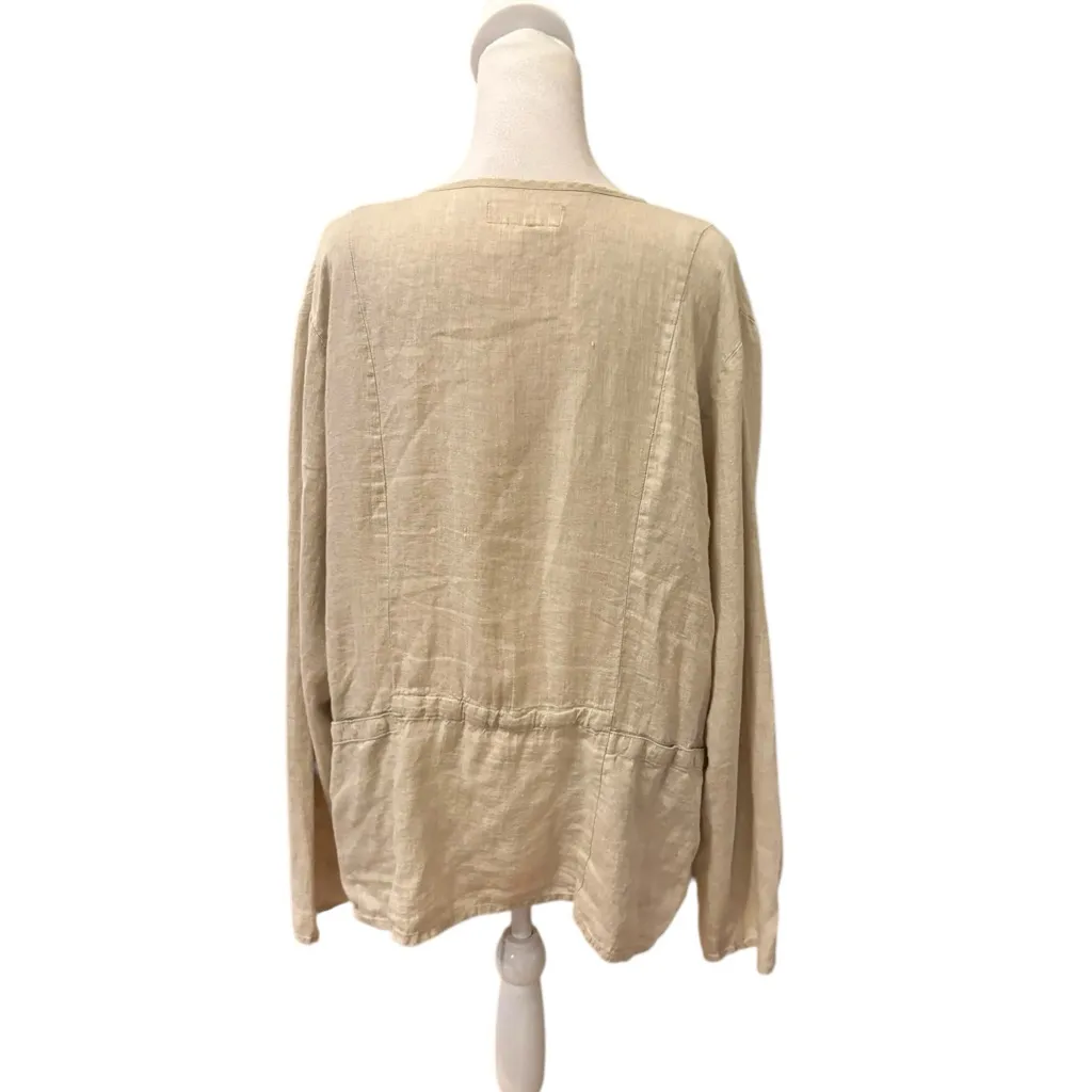 FLAX Beige Cream Button Up Top 100 Percent Linen Women's Size Large Lagenlook. - Image 2