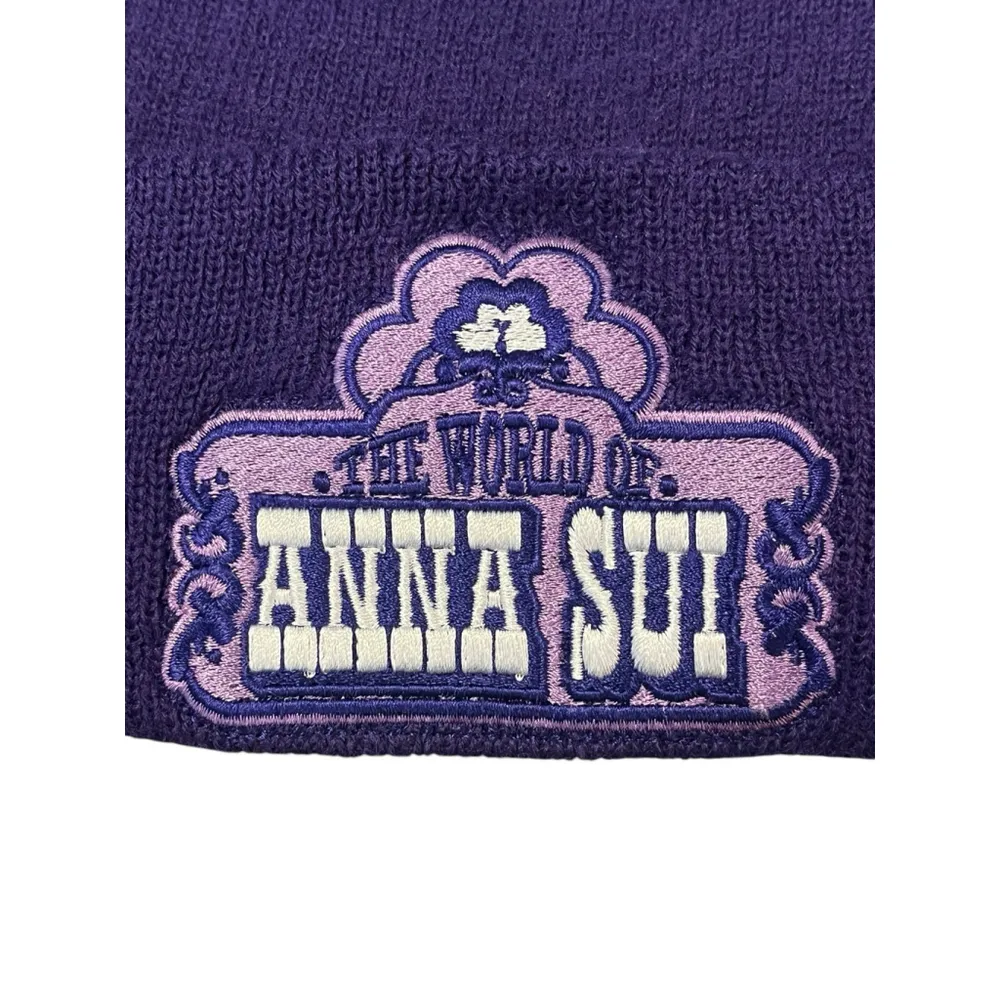 The World Of Anna Sui Beanie Knit Cap Hat Unisex OS Purple Patch Logo NEW - Image 2