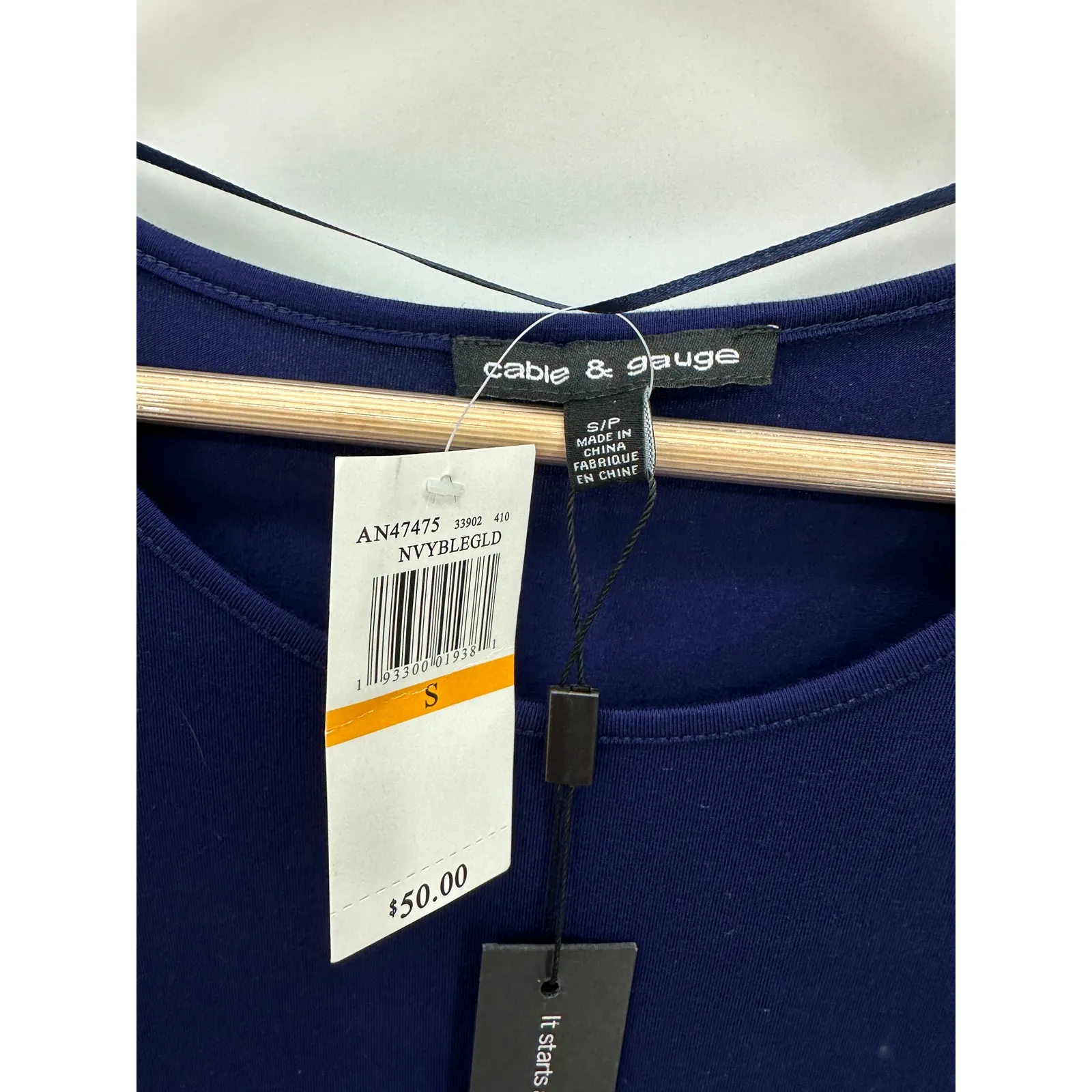 Cable & Gauge Navy Blue Gold Half Sleeve Viscose Blend Top Shirt Women S NWT - Image 5