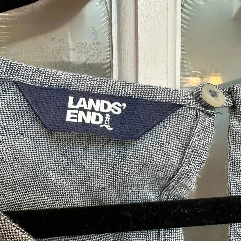 Lands' End Sleeveless Linen A-Line Shift Dress Chambray Navy Size M Petite 10/12 - Image 7