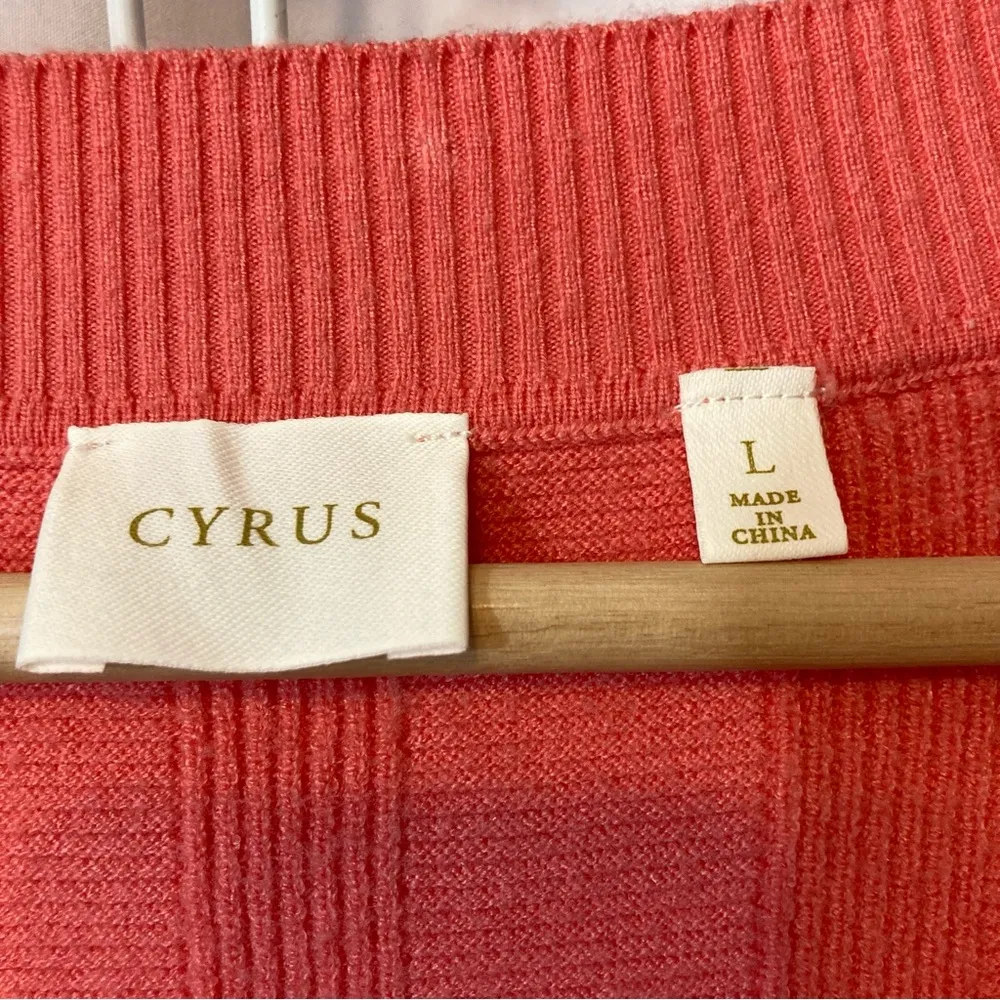 Cyrus Salmon Pink Ribbed Cable Knit Button Front V-Neck Cardigan Sweater - Image 3