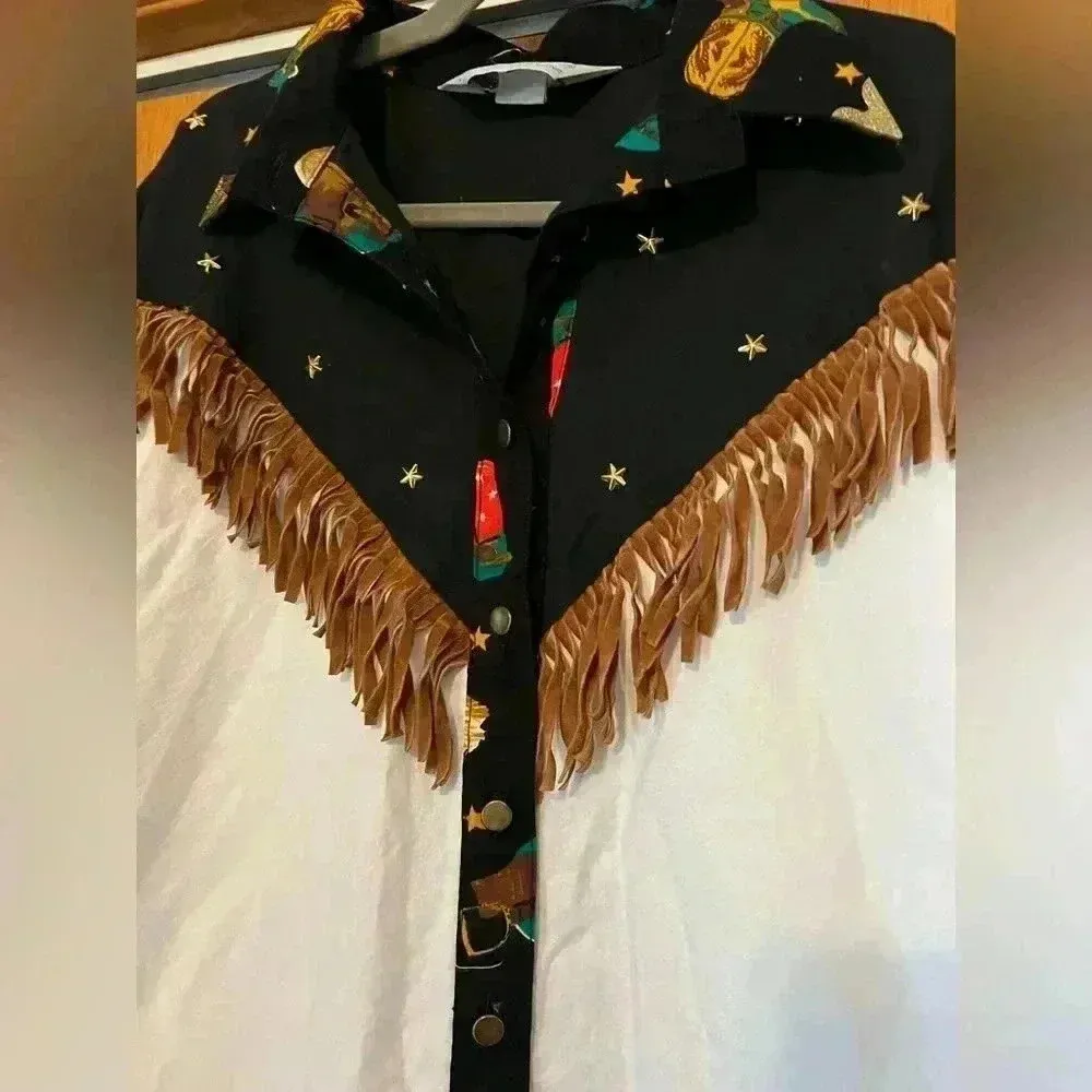 Vintage Lilia Smitty Fringe western gold detail shirt M White Size M - Image 3