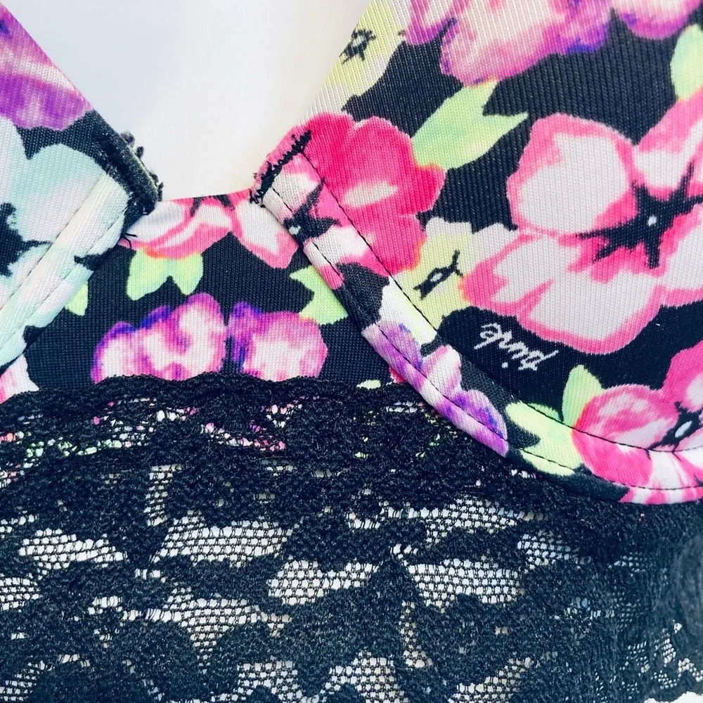 Victorias Secret PINK Floral Bustier Bra 34C Black‎ - Image 2