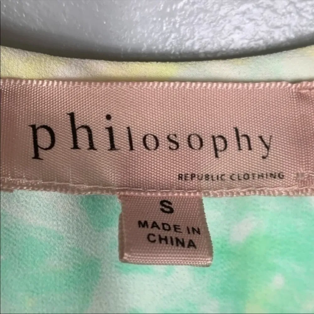 Philosophy Flowy Pleated Coquette Tank Top Pastel Green Yellow Scoop Neck Size S - Image 4