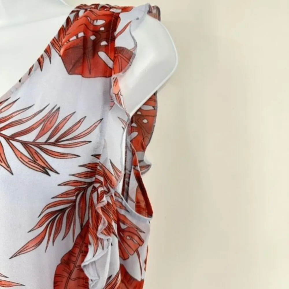 Cabi 5381 Isabel Palm Leaf Ruffle Dress‎ Size Large sheer Purple Red Cover up - Image 9