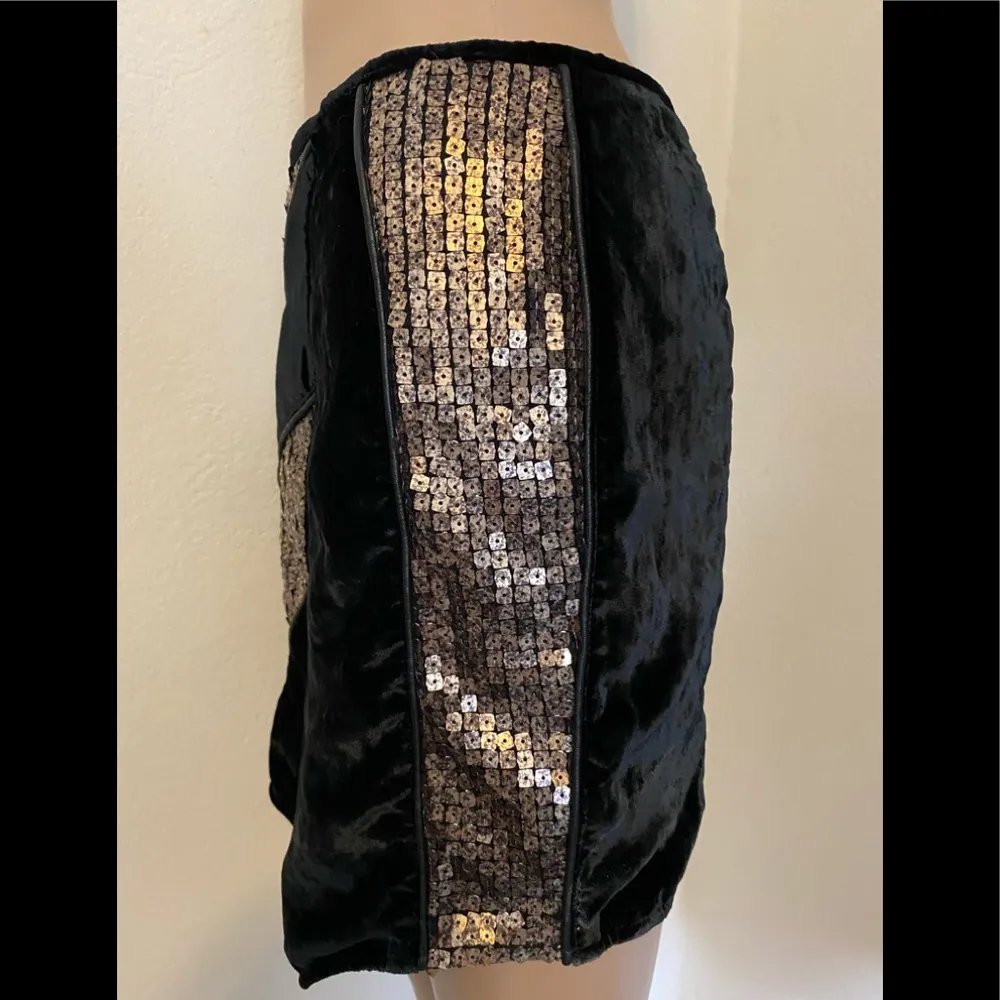 $300 NWT Anthropologie AS By DF 2 Velvet Silver Sequin Leather Mini Skirt Black - Image 3