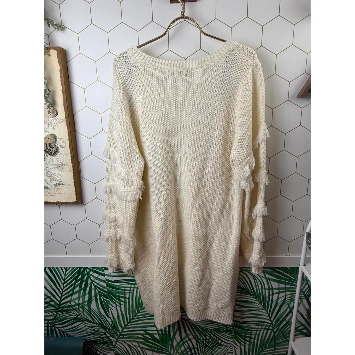 One A Cream Knit Sweater with Fringe Detail - Image 2