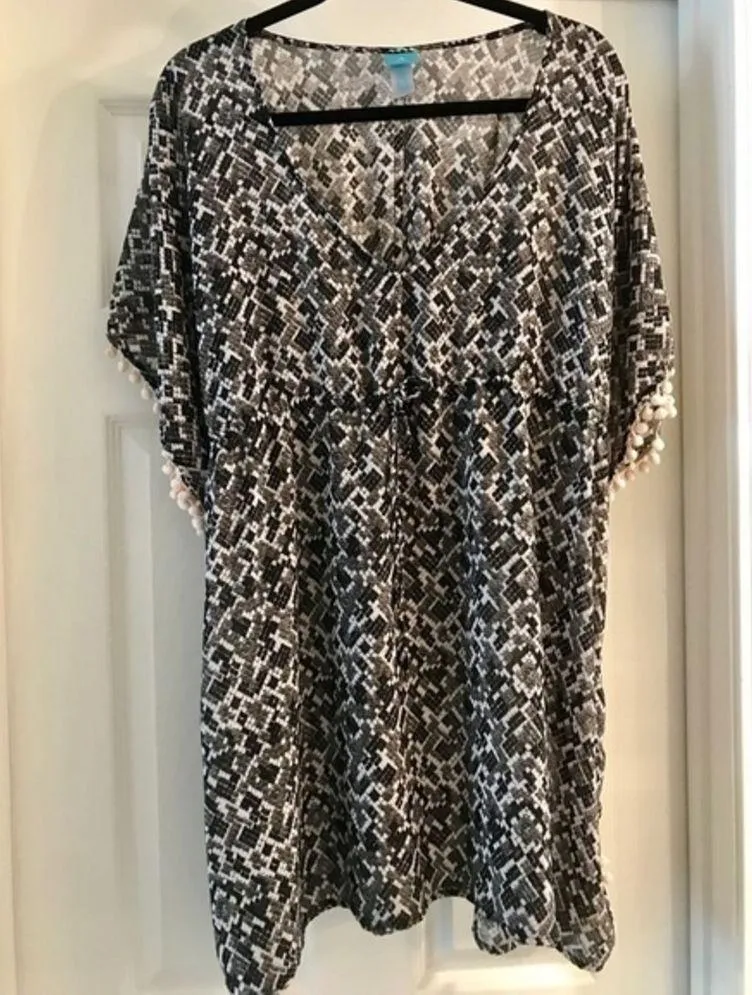 Coastal Blue Pom Pom fringe cover up Black Size M - Image 2