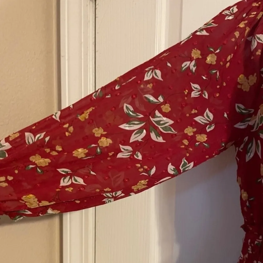 Ryan Michelle Boho Floral Print Long Sleeve Smock Waist Dress Size Small Boho Red - Image 5