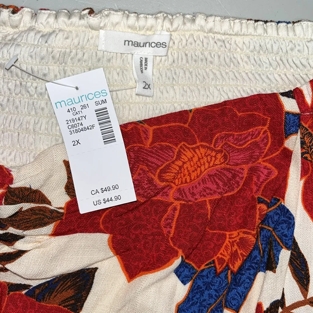 Maurices NWT Size 2X Cream - Red & Blue Boho Floral Print Sweetheart Neck Dress - Image 5